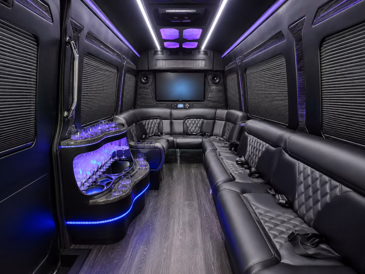 camden 18 passenger party bus inside