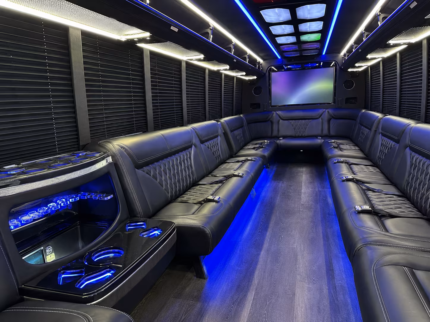 camden 20 passenger party bus inside
