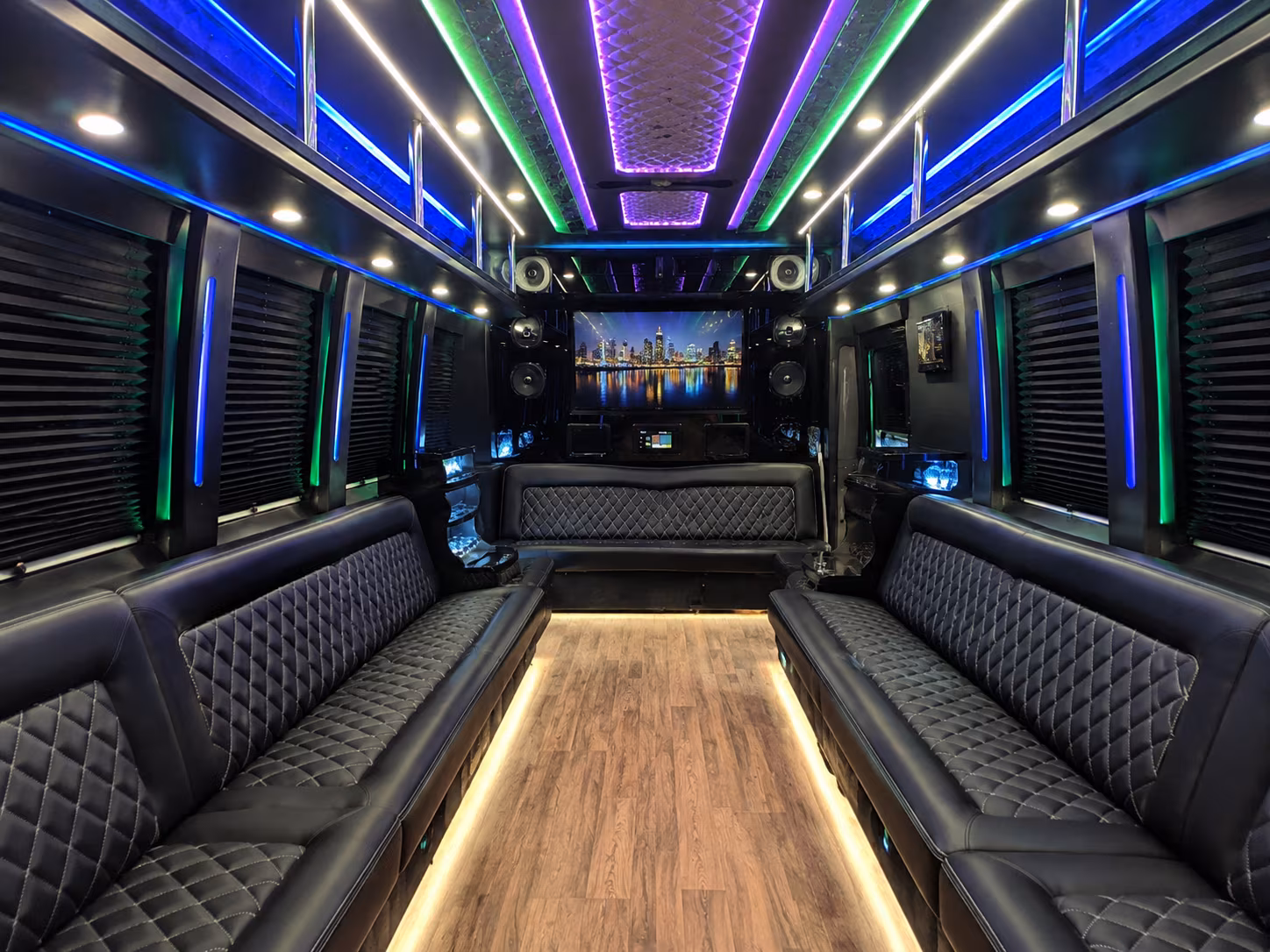 camden 25 passenger party bus interior