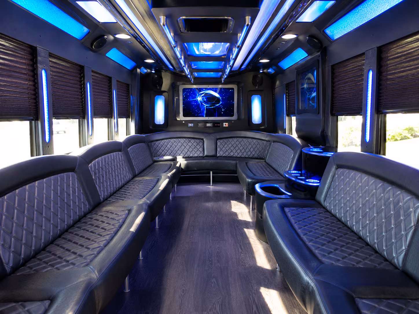 camden 28 passenger party bus inside