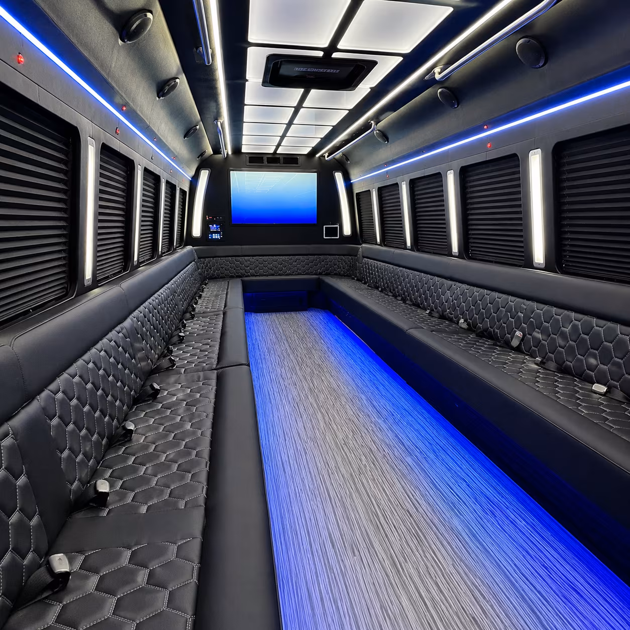 camden 50 passenger party bus inside